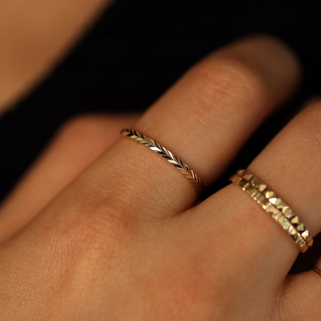 Picture of herringbone eternity ring 14k gold