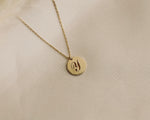 Load image into Gallery viewer, Picture of 14k initial coin necklace coin necklace
